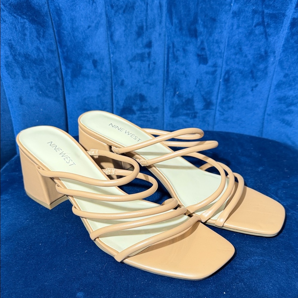 Nine West Women's Nude Strappy Block Heel Sandals